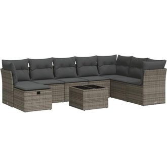 vidaXL Set De Sof&aacute;s De Jard&iacute;n Con Cojines 9 Pzas Rat&aacute;n Sint&eacute;tico Gris Vidaxl
