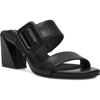Anne Klein Narita Buckle Strap Block Heel Sandal in Black Smooth at Nordstrom, Size 8.5