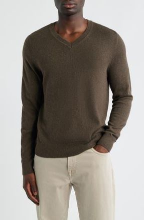 Nordstrom Cotton & Cashmere V-Neck Sweater in Brown Desert Heather at Nordstrom Rack, Size Xx-Large