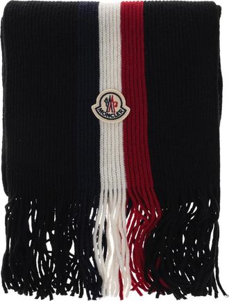 Moncler Tricolour Wool Scarf - Heren - Wintersjaals - Zwart - ONE Size - Wol - Accessoires