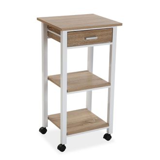 VERSA Carro de cocina con caj&oacute;n en aglomerado efecto madera blanco y marr&oacute;n