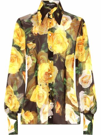 Dolce & Gabbana Camicia con stampa rosa - Nero