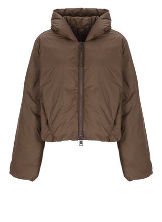 Canada Goose Cropped Brown Padded Jacket With Hood And Elastic Drawstring