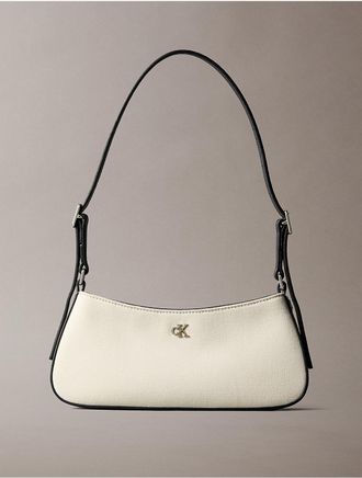 Calvin Klein Womens Monogram Canvas Small Shoulder Bag - White/Natural