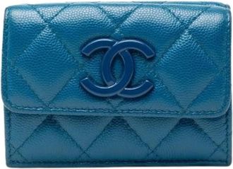Chanel Pre-owned Wallets, female, Blue, Size: ONE SIZE Pre-owned Caviar Leather Tri Fold Wallet