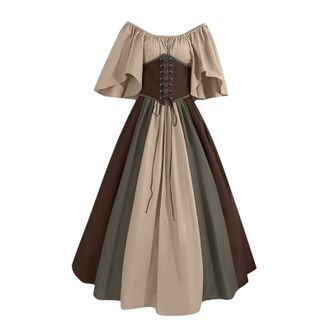Generic Gothic Medieval Dress Women A-Line Maxi Dress Ladies Vintage Corset Dresses with Flared Skirt & Chiffon Sleeves, Victorian Court Dressing Gown Steampu