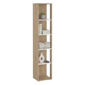 Dmora Dmora - Estante Para Libros Marguerite, Estante De Oficina, Porta Libros M&oacute;vil, Biblioteca, 41x34 H205 Cm, Roble Y Blanco