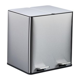 Relaxdays Relaxdays - Cubo Basura Doble, 2 X 15 Litros, Filtro Anti Olor, Residuos Org&aacute;nicos, Tapa Cierre Suave Y Pedal, Plateado