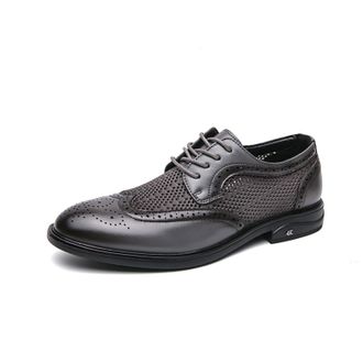 Generic Mens Hollow Mesh Brogue Formal Oxford Shoes Casual Lightweight Wingtip Business Dress Work Derby Shoes (7.5,Grey)