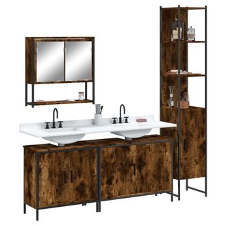 vidaXL Vidaxl - Set De Muebles Ba&ntilde;o 4 Pzas Madera Contrachapada Roble Ahumado