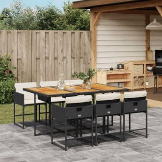 vidaXL Vidaxl - Set De Comedor De Jard&iacute;n 7 Pzas Y Cojines Rat&aacute;n Sint&eacute;tico Negro