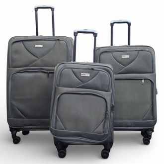 Infinity Leather Unisex Soft Shell Lightweight Grey Nylon 4 Wheel Travel Case Holiday Suitcases - Size Medium