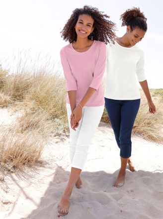 Casual Looks 3/4-Arm-Shirt CASUAL LOOKS 2er-Pack Shirts, Damen, Gr. 36, ros&eacute;, ecru, 100% Baumwolle, unifarben, Rundhals, Shirts 3/4-Arm-Shirt