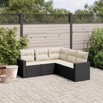 vidaXL Set De Muebles De Jard&iacute;n 5 Pzas Y Cojines Rat&aacute;n Sint&eacute;tico Negro Vidaxl