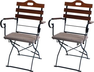 Hhg [nunca Usado] Juego De 2 Sillas De Jard&iacute;n Hhg-122, Silla Plegable, Silla De Jard&iacute;n, Calidad Gastron&oacute;mica, Acacia, Marr&oacute;n, Tapizado Marr&oacute;n Claro