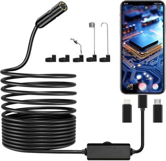Infinite C&aacute;mara Endosc&oacute;pica, C&aacute;mara De Inspecci&oacute;n De Tuber&iacute;as Hd 1920p, C&aacute;mara Endosc&oacute;pica Ip67 Con 8 Luces Led Y Cable Semirr&iacute;gido De 5 M Para Iphone Ios, Ipa