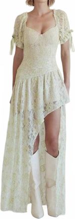 FORE COLLECTION Winter Romance Lace Asymmetrical Maxi Dress In Green/cream