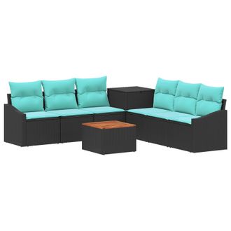 vidaXL Set Di Divani 8 Pz Nero E Blu Rattan Sintetico E Acciaio Vidaxl
