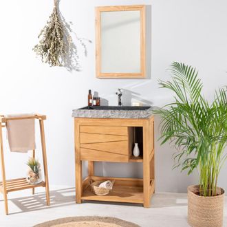 Wanda Collection Mueble De Teca Maciza Cosy 67 Cm + Lavabo Negro