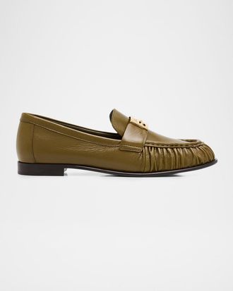 Fendi Baguette Ruched Leather Loafers