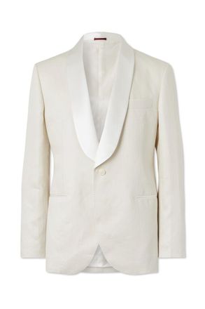 Brunello Cucinelli Shawl-Lapel Satin-Trimmed Linen Tuxedo Jacket