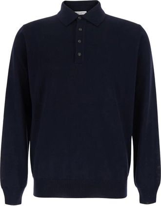 KANGRA blauwe polo van merinowol met vier knopen voor heren - Heren - Polos - Blauw - L - Wol - Tops