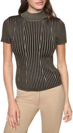 DKNY Mock Neck Knit Top in Travertine/black at Nordstrom, Size X-Small