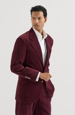 Brunello Cucinelli Comfort cotton and cashmere corduroy Cavallo Tailor blazer with metal buttons in Bordeaux at Nordstrom, Size 56
