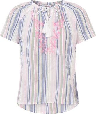 Zwillingsherz Kurzarmbluse ZWILLINGSHERZ Summer Stripes, Damen, Gr. L/XL, wei&szlig;, Obermaterial: 100% Baumwolle, Blusen Kurzarmbluse, Streifen, Tunnelzug und Tasseln, 