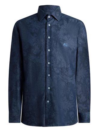 Etro leafy paisley-motif denim shirt - Blue