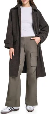 Levi's Wool Blend Mac Coat with Detachable Hood in Brown Check at Nordstrom, Size X-Large