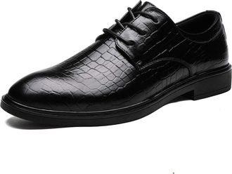 Generic Oxford Dress Shoes for Men Lace Up Burnished Round Toe Derby Shoes Leather Anti-Slip Low Top Non Slip Resistant Business(Black,8 UK)