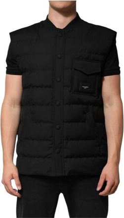 Dolce & Gabbana Zwarte Mouwloze Parka Logo Plaque Jas - Heren - Bodywarmers - Zwart - M - Jassen
