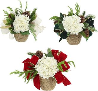Creative Displays Inc. Set Of 4 Christmas Holiday Arrangements With Hydrangeas & Bows