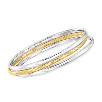 Ross-Simons Italian Sterling Silver and 18kt Gold Over Sterling Jewelry Set: 3 Bangle Bracelets