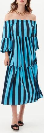 Trina Turk Latitude Off the Shoulder Midi Dress in Below Deck Blue/Indigo at Nordstrom Rack, Size Xx-Large