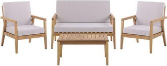 Beliani Beliani - 4 Piece Garden Conversation Set Sofa 2 Armchairs Table Taupe Cushions Pallano