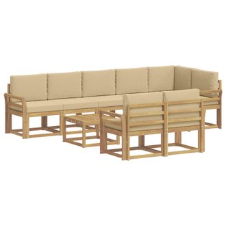 vidaXL Conjunto De Sof&aacute;s De Exterior Con Coj&iacute;n 9 Pcs Y Beige Poli&eacute;ster Vidaxl