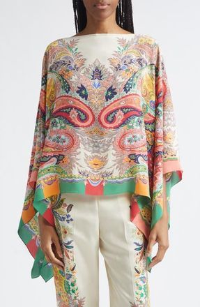 Etro Print Silk Chiffon Poncho in Print On White Base at Nordstrom