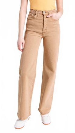 Re/Done 70S Ultra High Rise Wide Leg Jeans In Washed Khaki