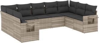 vidaXL Set Muebles Jard&iacute;n 9 Pzas Y Cojines Rat&aacute;n Sint&eacute;tico Gris Claro Vidaxl