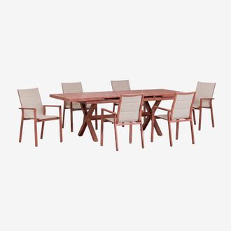 Sklum Set Da Tavolo Da Giardino Rettangolare 180-240x90 Cm Estensibile E 6 Sedie Da Giardino Impilabili Con Braccioli In Alluminio Kar Sklum
