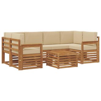 vidaXL Conjunto De Sof&aacute;s De Exterior Con Coj&iacute;n 7 Pcs Natural Y Beige Vidaxl
