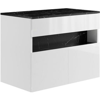 Vente-Unique Mobile sotto lavabo sospeso a LED con piano Bianco e Nero effetto marmo L80 cm POZEGA
