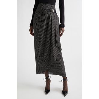 Tom Ford Polka Dot Silk Sable Faux Wrap Skirt in Black/Off White at Nordstrom, Size 4 Us