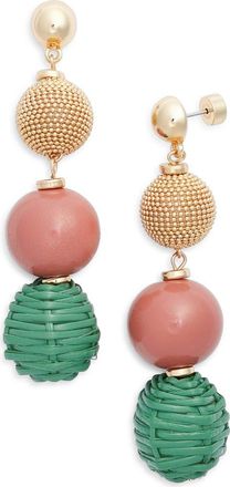 Nordstrom Raffia & Wood Bead Drop Earrings in Teal- Coral- Gold at Nordstrom Rack