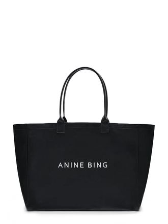 Anine Bing Leo Black Coated Canvas Tote Bag