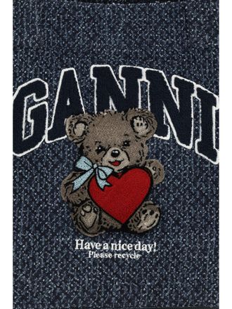 Ganni Womens Tote Bag Denim Rinse Cotton Shoulder