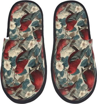 Generic Red Birds (2) Men Women Sliders Cosy House Slippers Non-Slip House Shoes For Bedroom Outdoor Winter L