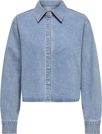 Only Only, Overhemden, Dames, Blauw, S, Denim, Rhinestone Denim Shirt Lichtblauw